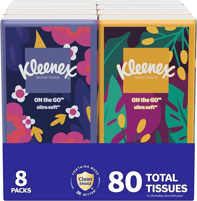 Kleenex On-The-Go Facial Tissues, 8 On-The-Go Packs, 10 Tissues per Box, 3-Ply (80 Total), Packag... | Amazon (US)