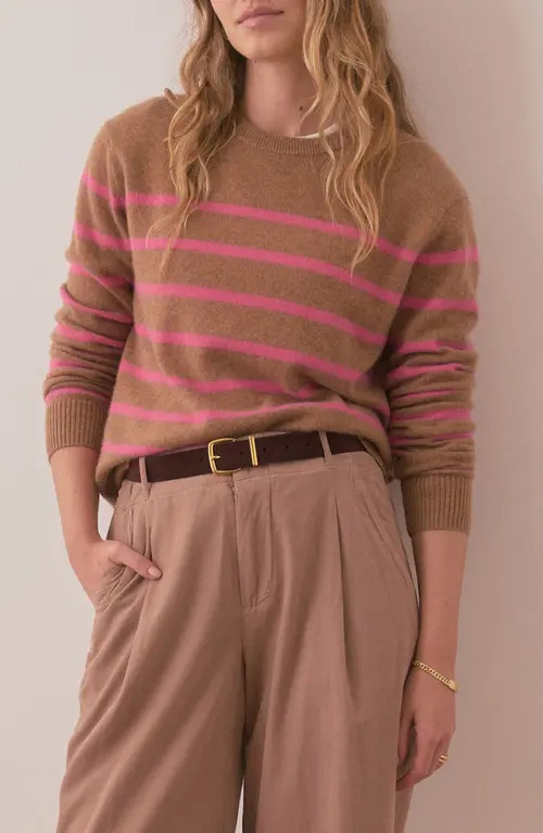 Marine Layer Harper Stripe Cashmere Sweater in Camel/Pink at Nordstrom, Size X-Small | Nordstrom