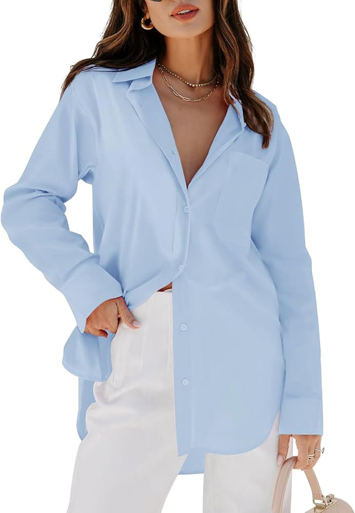 siliteelon Oversized Button Down Shirts for Women Long Sleeve Dress Shirt | Amazon (US)