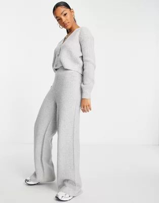 ASOS DESIGN co-ord knitted wide leg pant in gray marl | ASOS (Global)