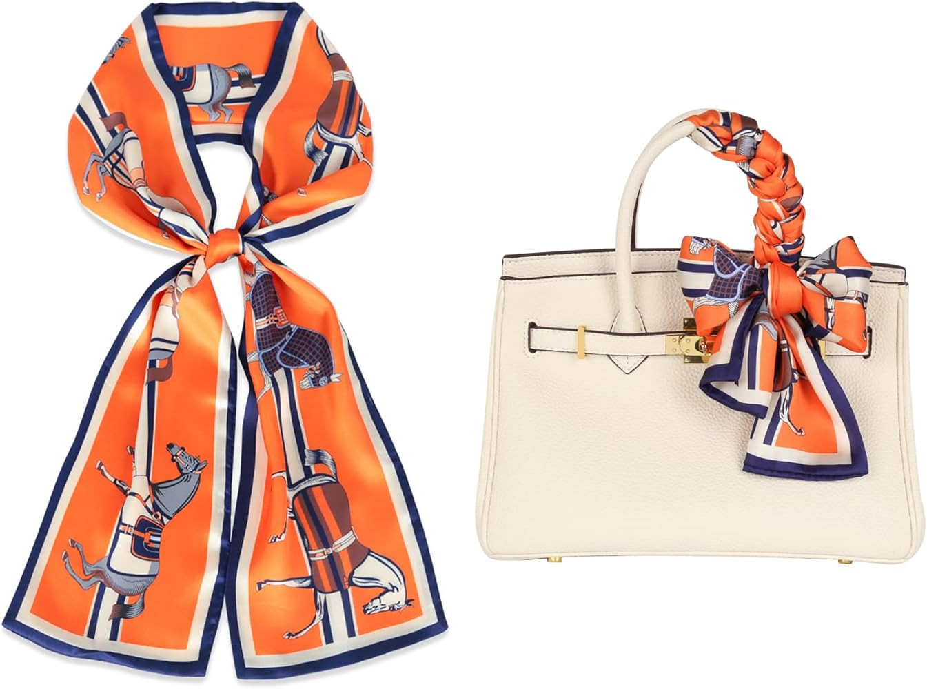 Relang Satin Scarf Mulberry Silk Printed Head Wrap Hair Band 7"" x 59"" | Amazon (US)