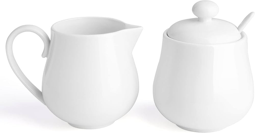Sweese 12 Ounce Porcelain Sugar and Creamer Set, Coffee Serving Set, 3 Piece with Cream Pitcher, Sug | Amazon (US)