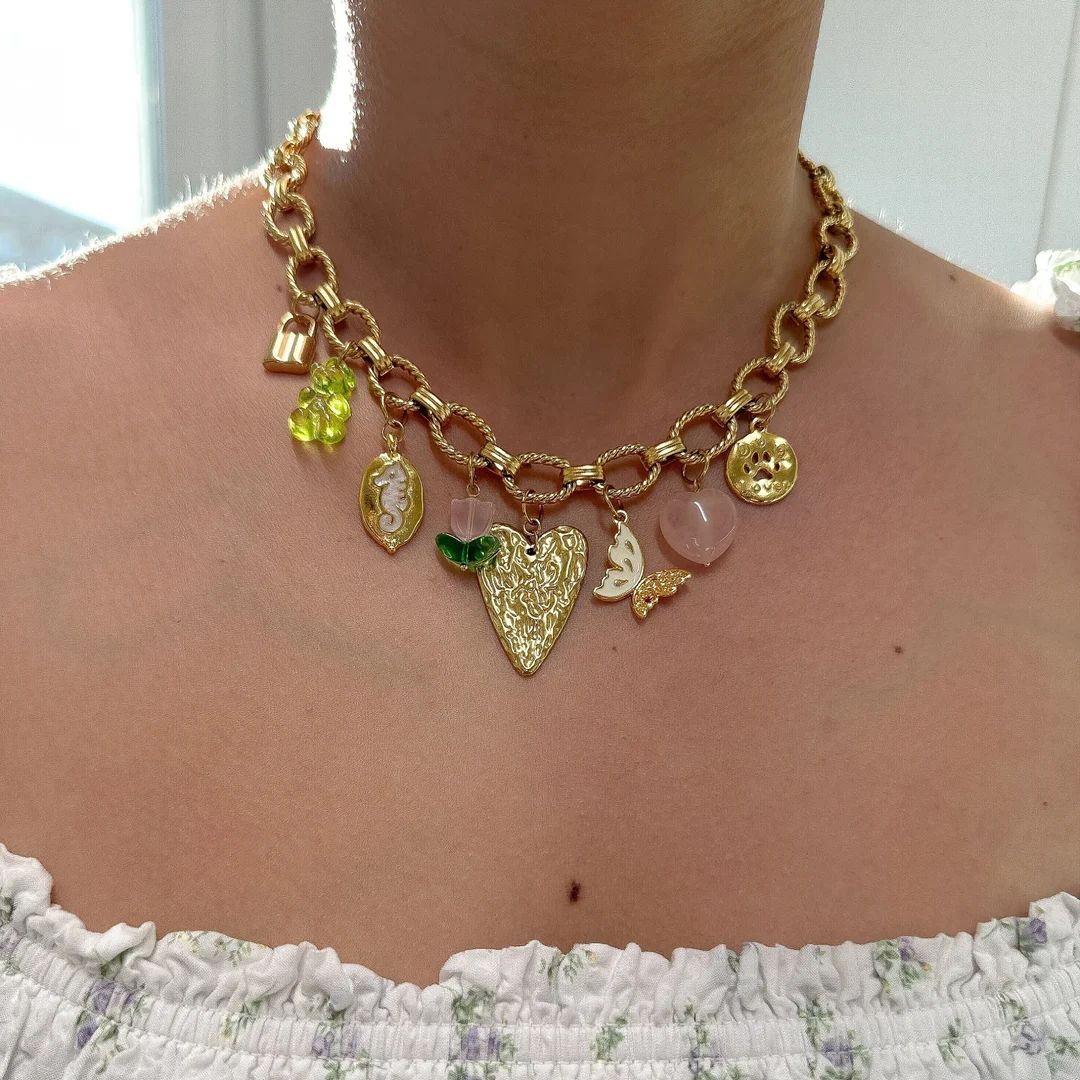 Chunky Charm Necklace, Custom Charm Necklace Gold, Personalized Charm Necklace, Personalized Jewe... | Etsy (US)