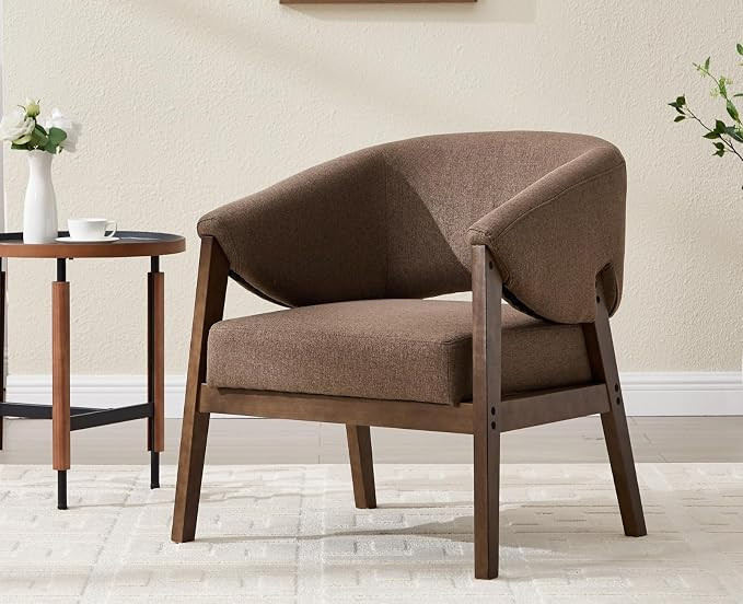 Mid-Century Modern Accent Chair, Comfy Barrel Armchair with Wide Seat, Upholstered Lounge Chair w... | Amazon (US)