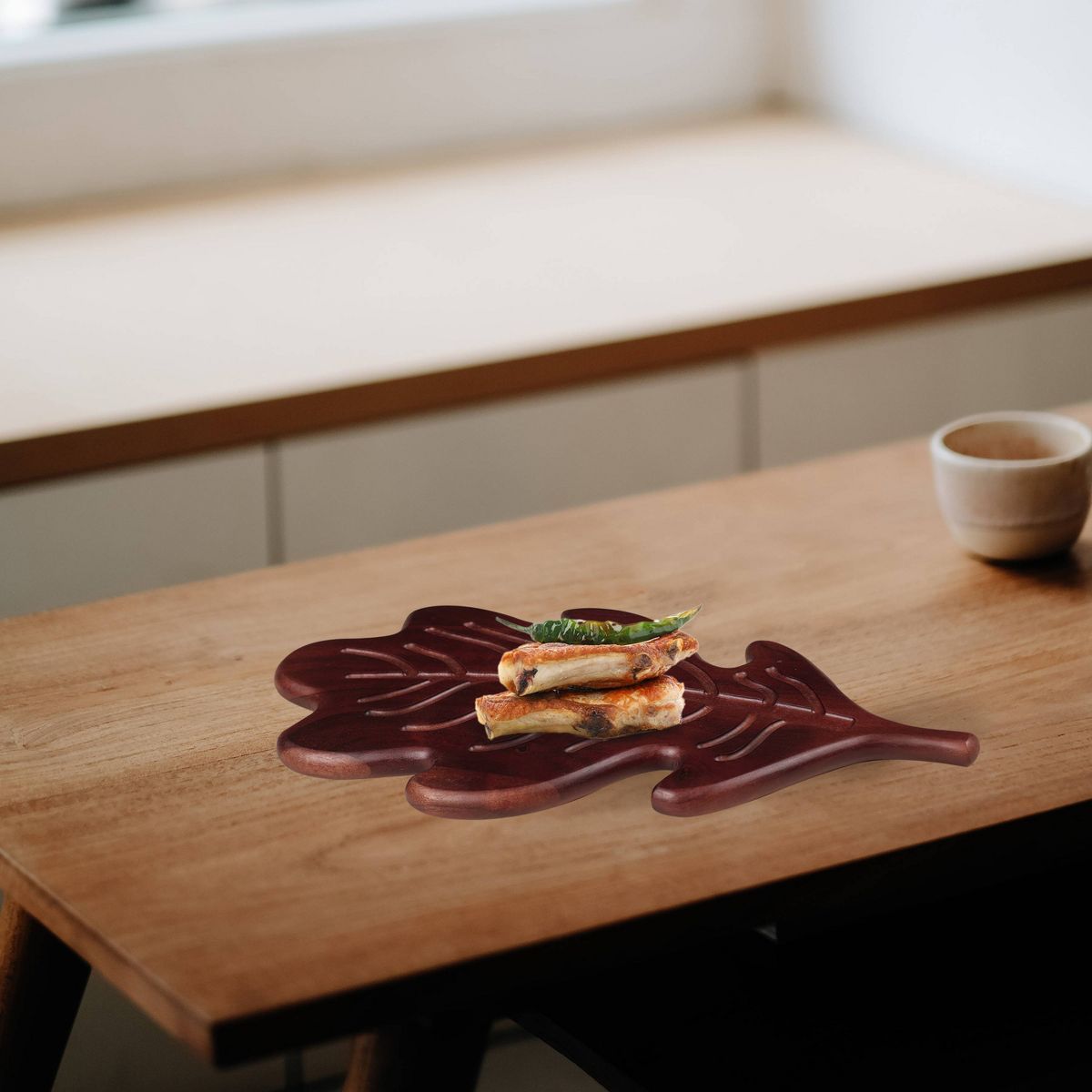 Wooden Round Leaf Shape Serving Board with Handle Dark Brown - Threshold™ | Target