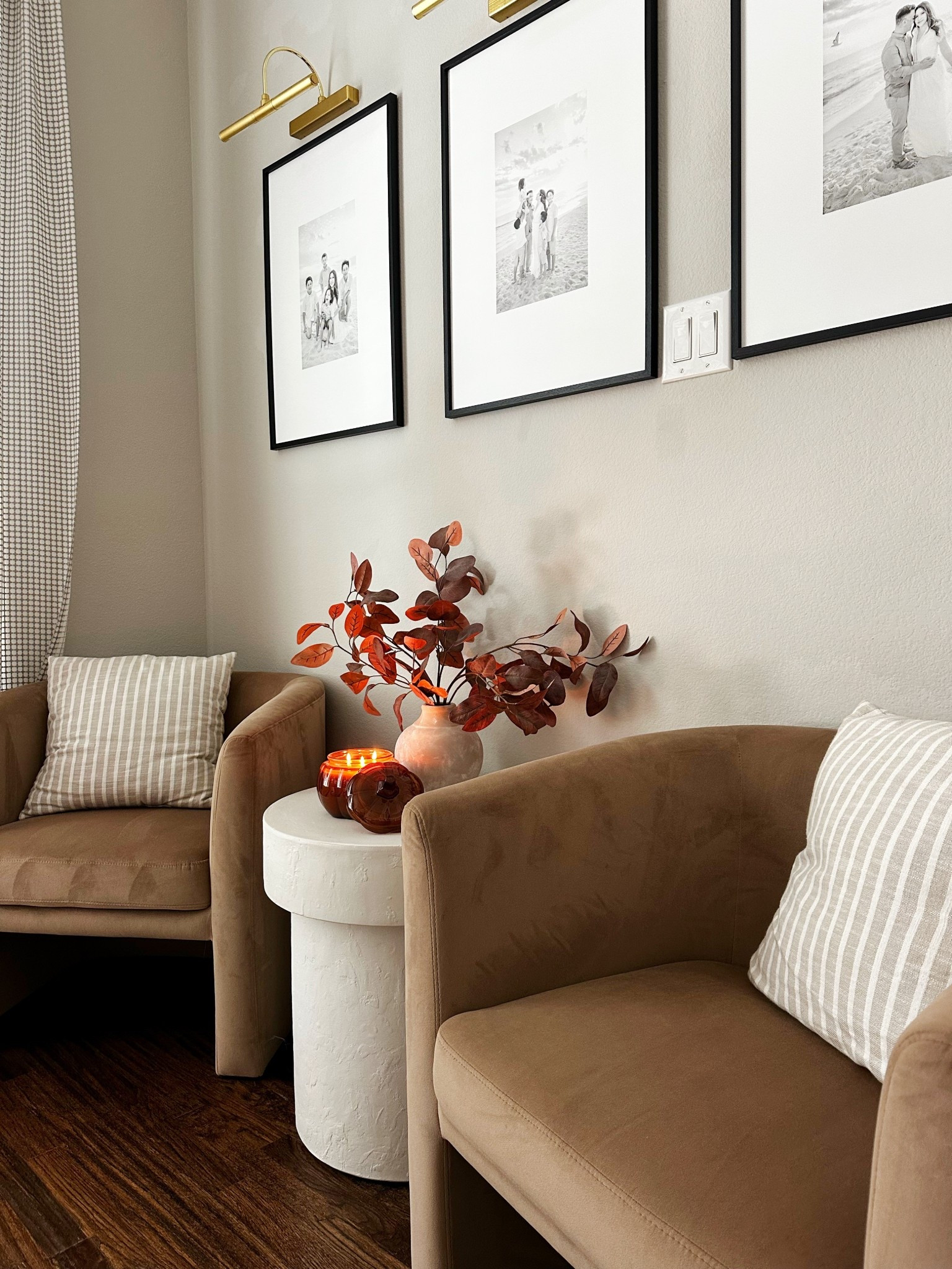 Cozy seating corner for fall. This Walmart pumpkin glass candle smells amazing! 

#LTKHome #LTKSeasonal