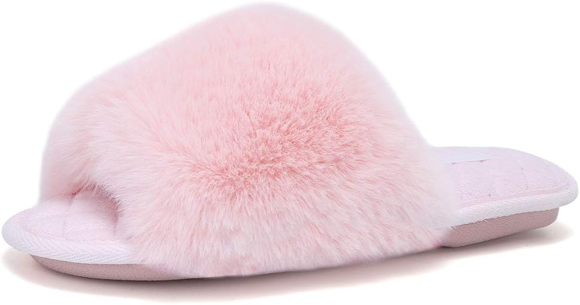 FANTURE Women's Furry Faux Fur Slippers Cozy Memory Foam House Slippers Soft Comfy Flat Slide San... | Amazon (US)
