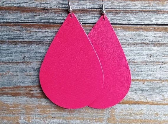 Leather Earrings hot pink leather handmade by Hammered Love Letters | Etsy (US)