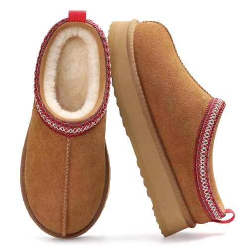 KIDMI Genuine Suede Platform Slippers for Women, Fuzzy Winter Warm Shoes | Amazon (US)