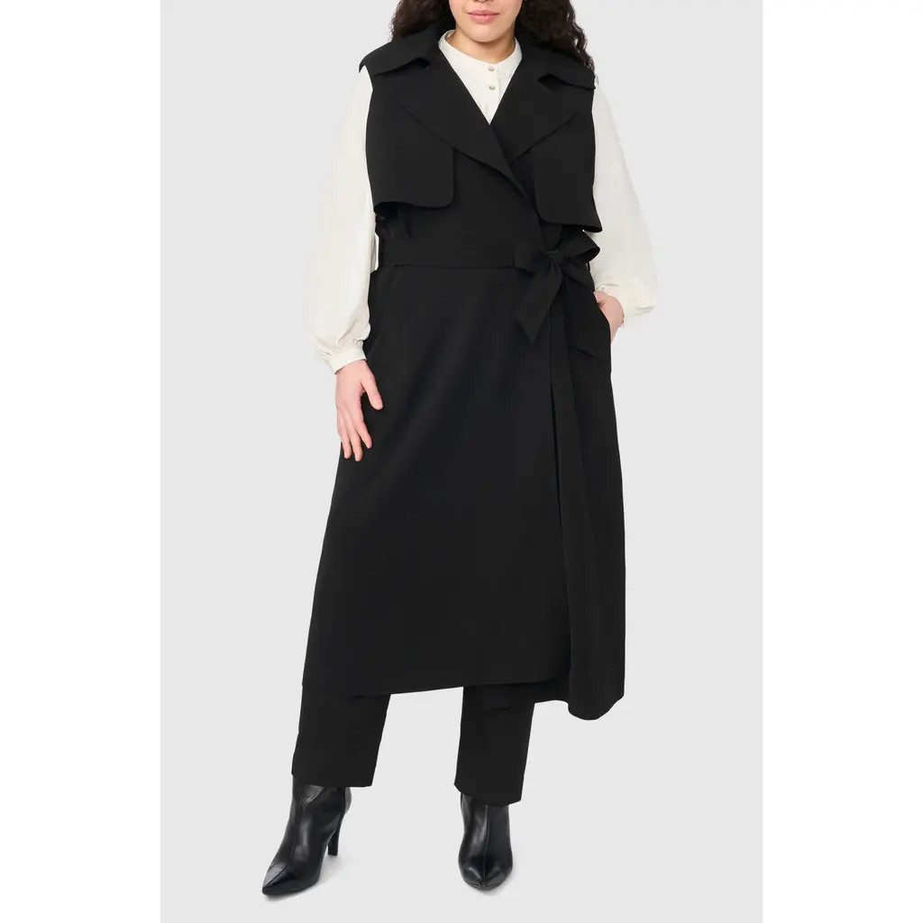 Halogen® Belted Trench Vest in Rich Black 060 at Nordstrom Rack, Size 14W | Nordstrom Rack