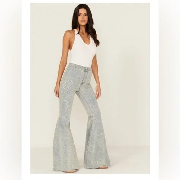 Free People  Just Float On Flare Jeans in Geo Print | Poshmark