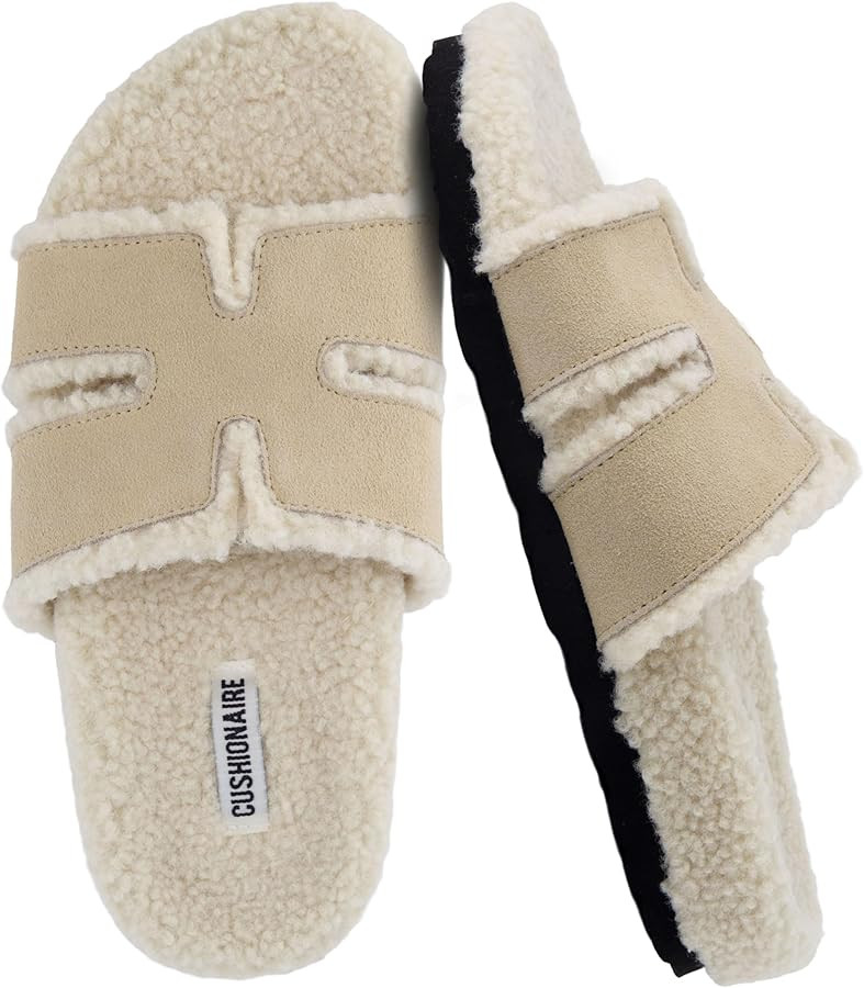 CUSHIONAIRE Cuddle Fur Slippers for Women Faux Shearling Slide Sandal +Memory Foam, Wide Widths A... | Amazon (US)