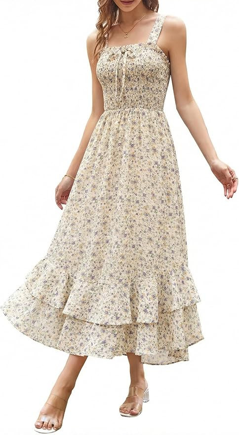 GRACE KARIN Women's 2026 Summer Floral Boho Dress Square Neck Strapped Swing A Line Sundress Beac... | Amazon (US)