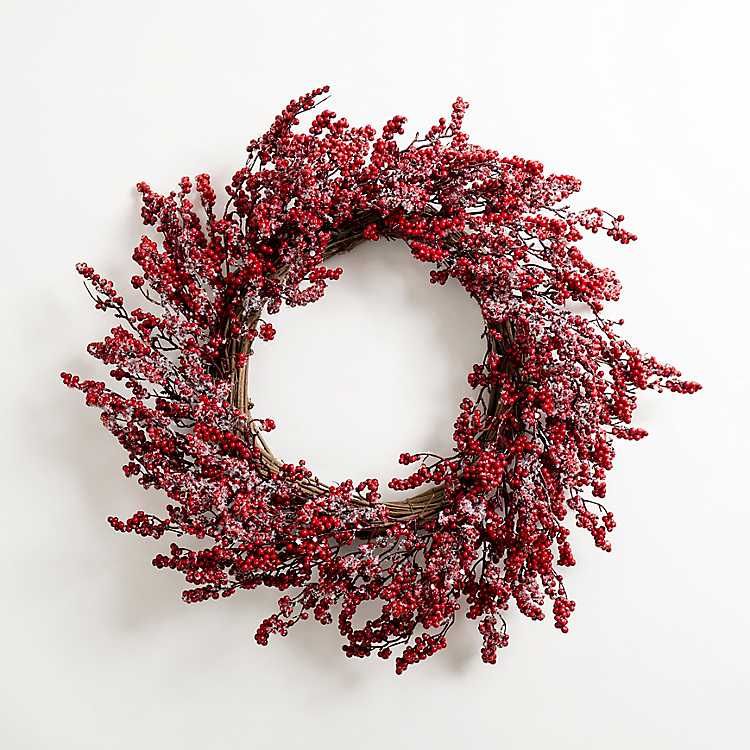 Frosted Red Berry Branch Wreath | Kirkland's Home