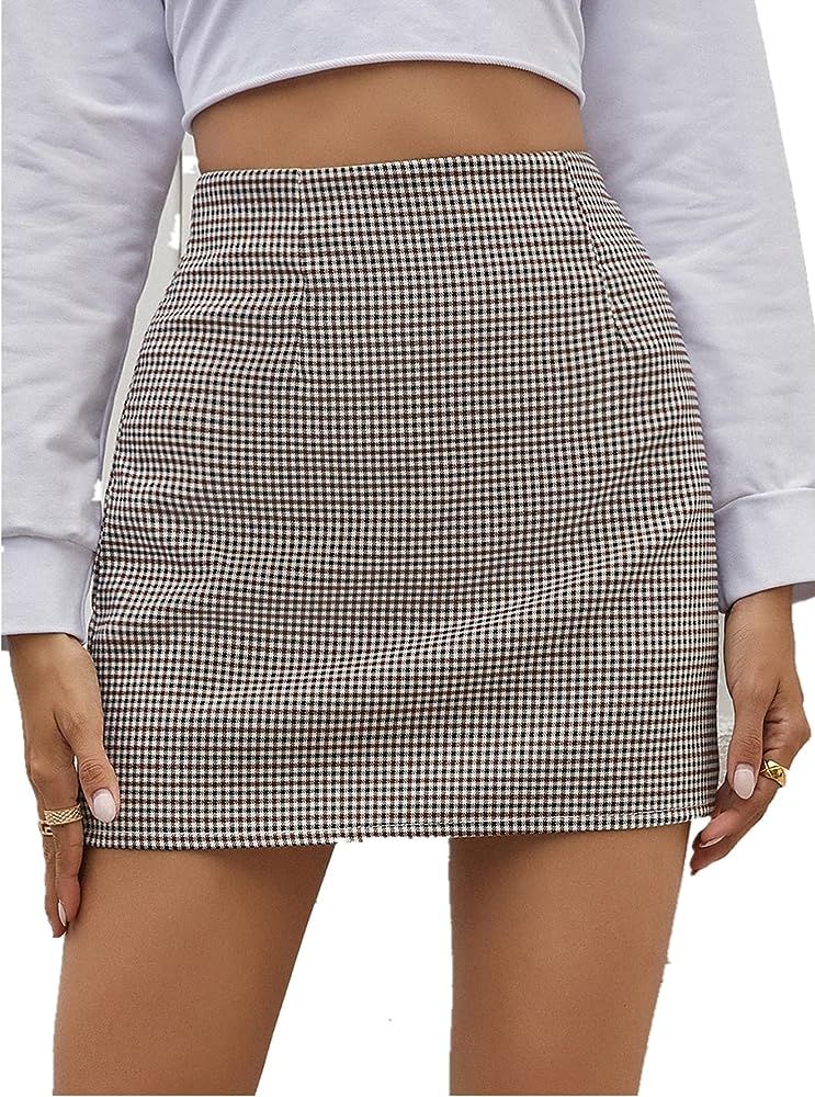 Floerns Women's Plaid High Waist Bodycon Mini Skirt | Amazon (US)