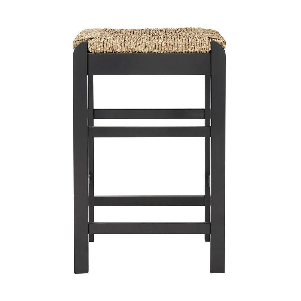 Home Decorators Collection Dorsey Black Wood Backless Counter Stool with Rush Seat (16.54 in. W x... | The Home Depot