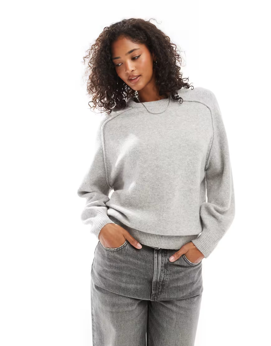 Pull&Bear oversized knit sweater in gray | ASOS (Global)