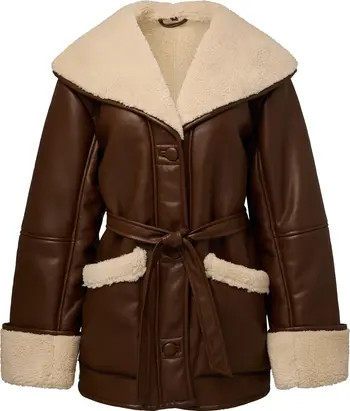 Bonded Faux Shearling Trim Faux Leather Jacket | Nordstrom Rack