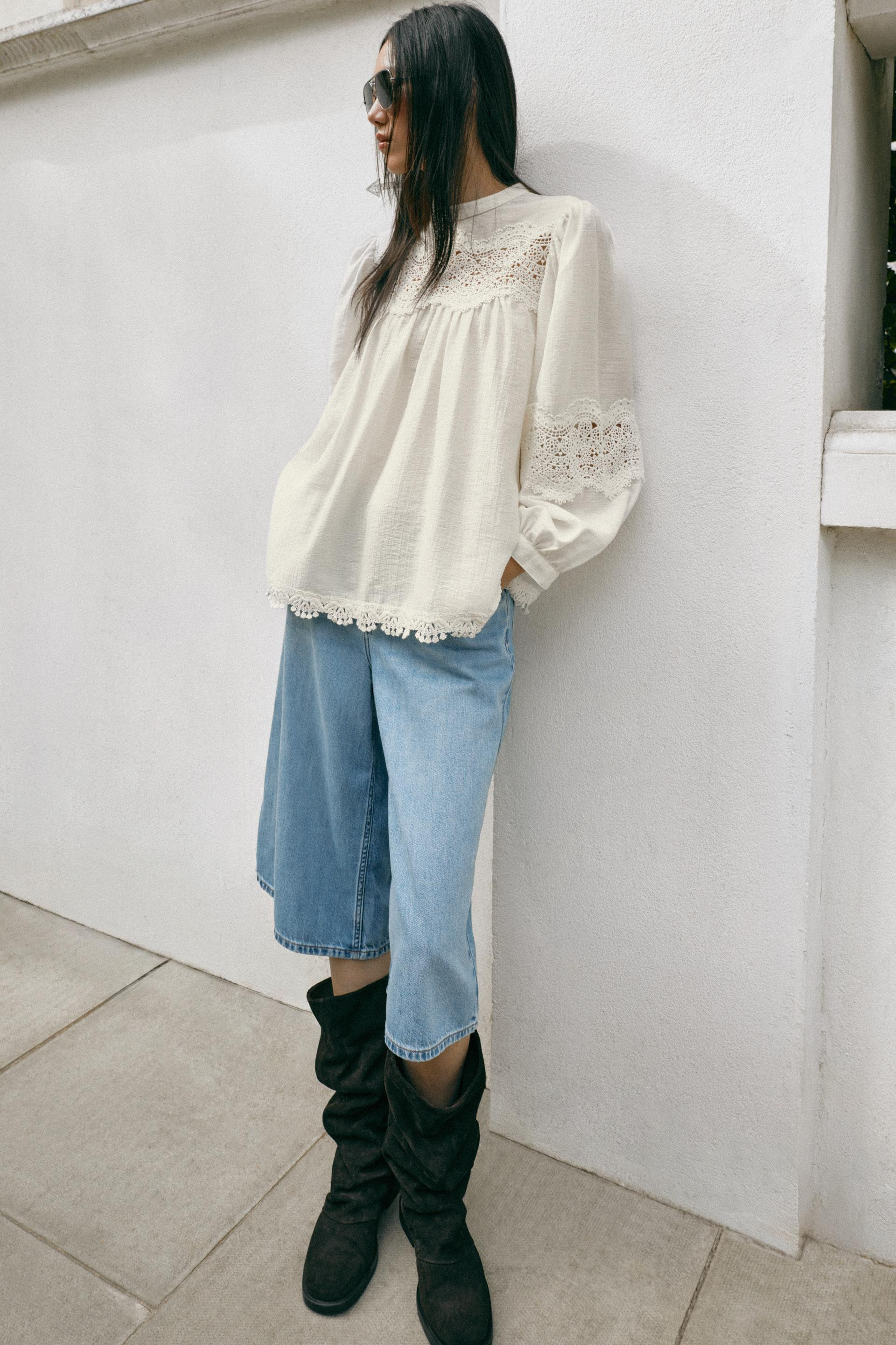 Zara - Romantic Lace Blouse - Ecru - S - Woman | Zara US