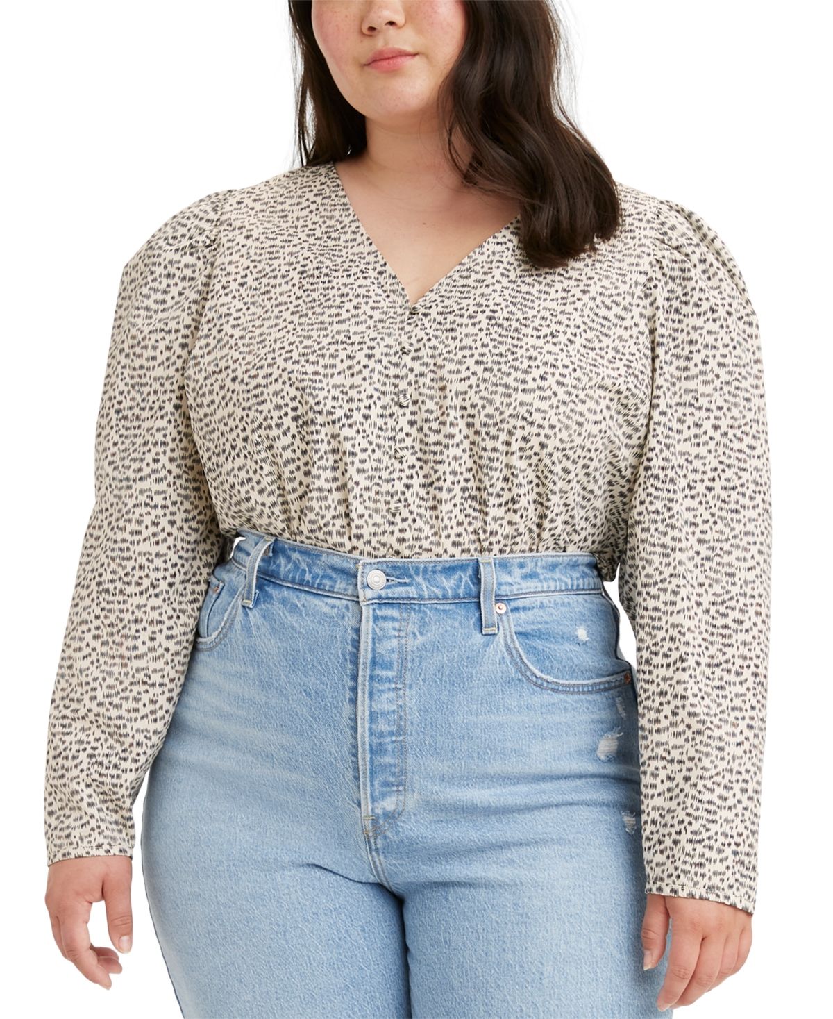 Levi's Plus Size Printed Teegan Mutton-Sleeve Blouse | Macys (US)