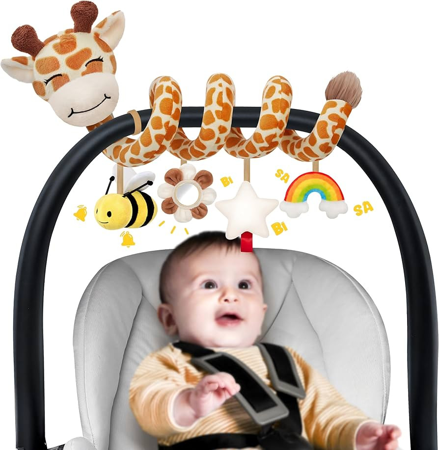 Stuffed Spiral Car Seat Baby Toys 0-6 Months, Infant Giraffe Sensory Toys Hanging Stroller Access... | Amazon (US)