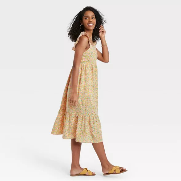 Women's Floral Print Ruffle Sleeveless Dress - Universal Thread™ Yellow | Target