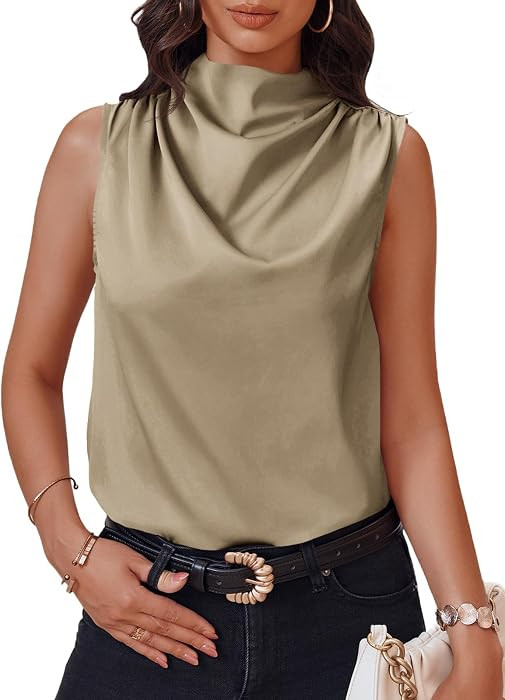 Cicy Bell Womens Mock Neck Satin Tank Tops Silky Business Casual Outfits | Amazon (US)