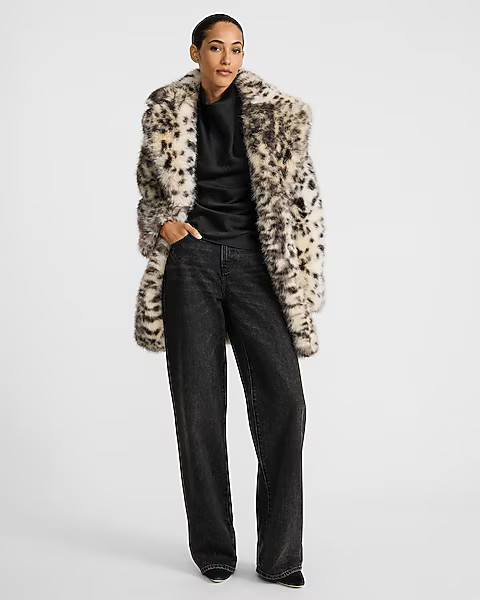 Leopard Faux Fur Mid Length Coat | Express