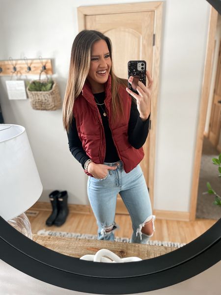 Todays outfit of the day! 

Vest - small
Bodysuit (small tall) 
Linking similar bodysuit also 
Jeans (size down 2 sizes. I’m in a 00) 

#LTKFind #LTKunder50 #LTKstyletip