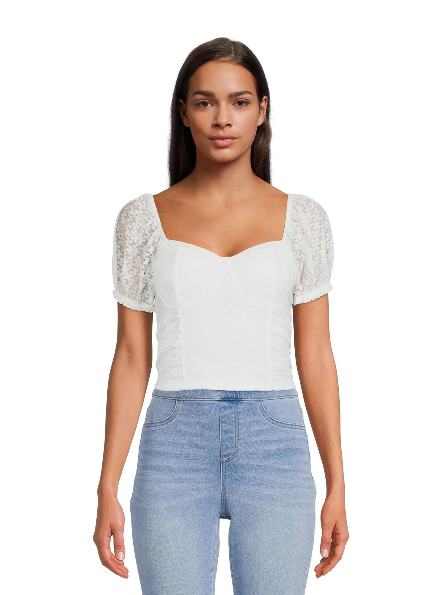 Madden NYC Juniors Puff Sleeve Lace Top | Walmart (US)