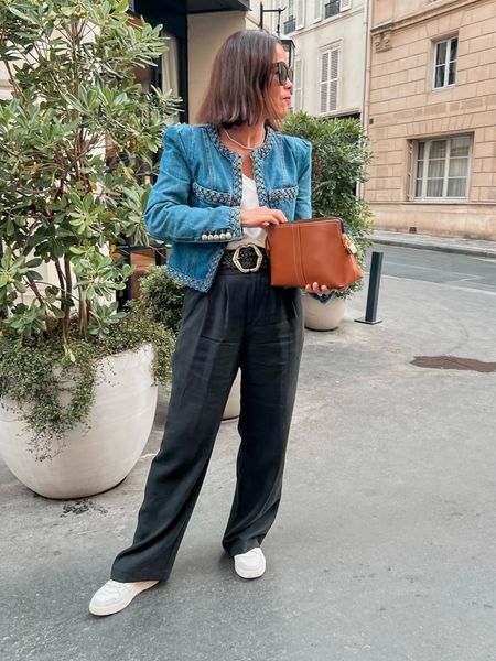 What To Wear In Paris
Veronica Beard Denim Jacket/old/linking similar
J.Crew Pants/TTS
Silk Cami/wearing small
Stan Smith Sneakers/ size down 

#LTKtravel #LTKstyletip #LTKover40