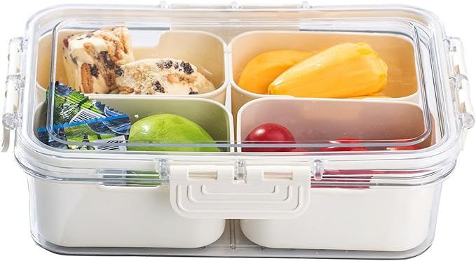 Small Snackle Box Container with Lid, 4 Compartment Snack Box Container, Divided Serving Tray, Sn... | Amazon (US)