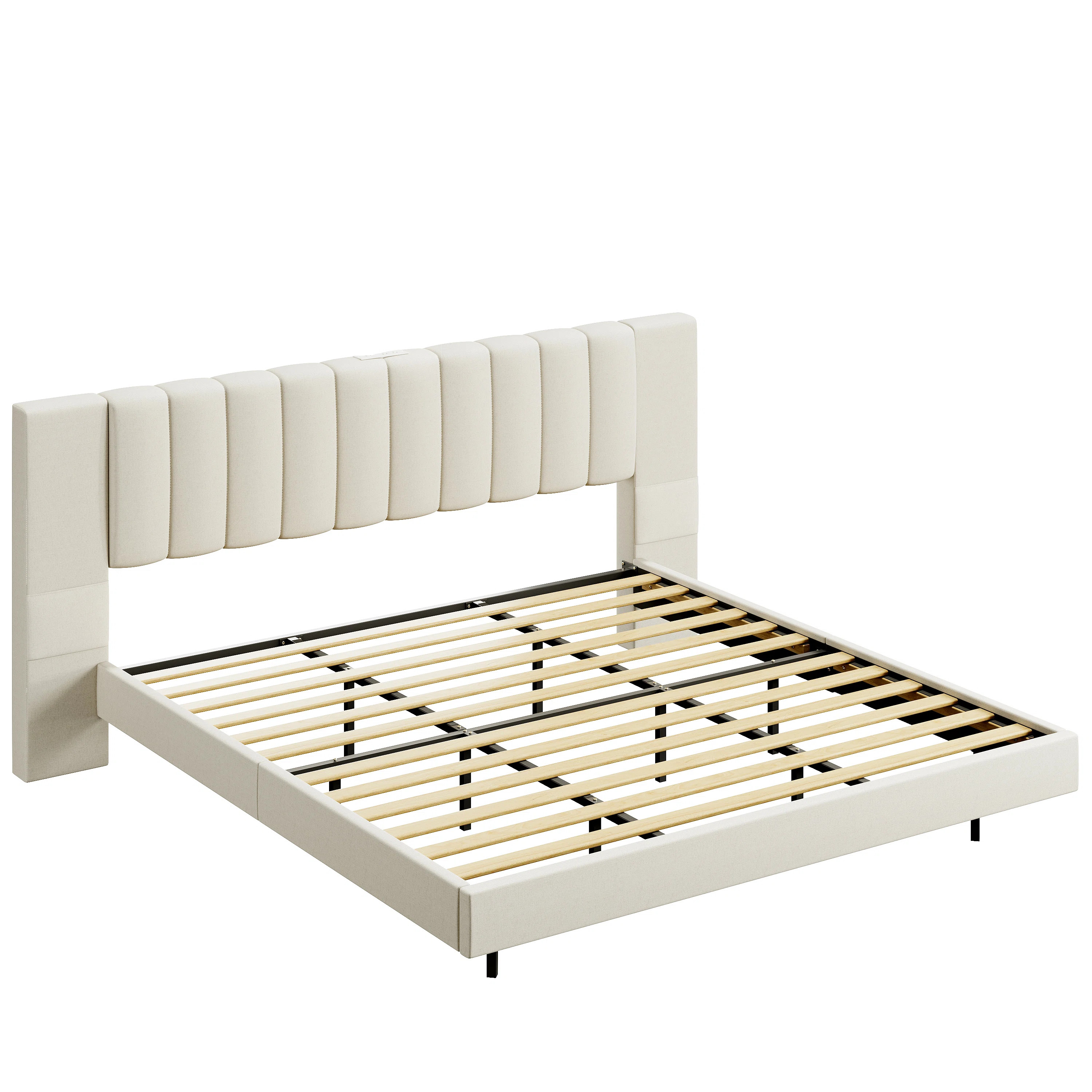 Floating Bed Frame With Wide Padded Headboard & Led Lights | Wayfair North America