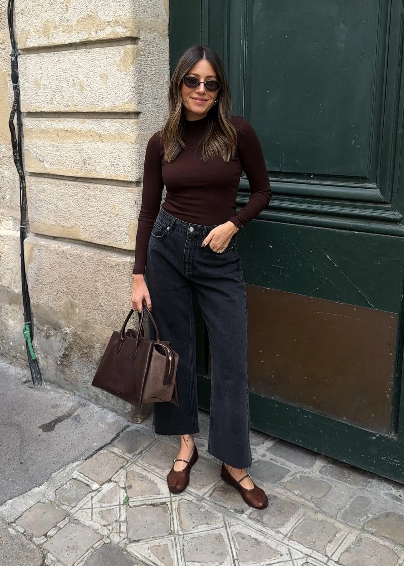 HIGH NECK RIBBED SCULPT LONG SLEEVE TOP - BROWN | WAT The Brand