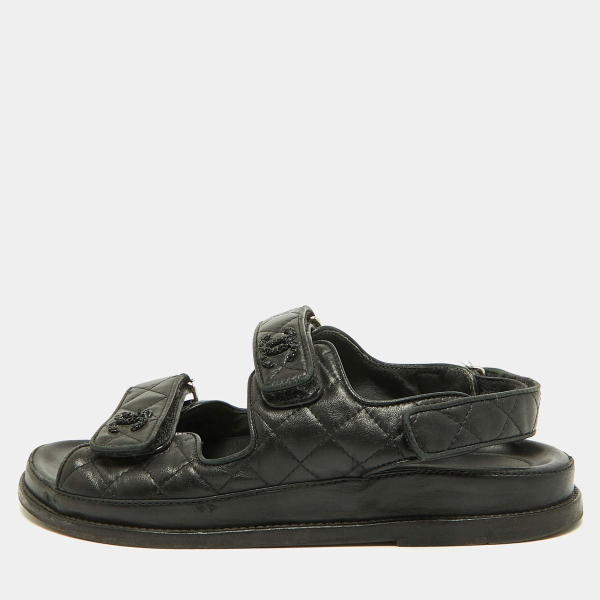 Chanel Dad Size 38 Black Leather Slingback Sandals | eBay UK