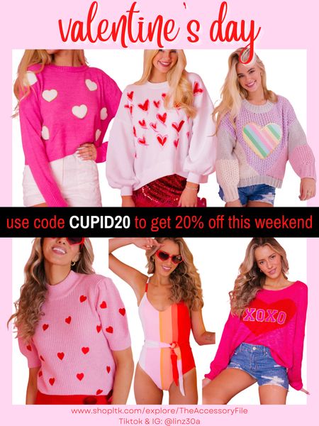 Get 20% off new arrivals this weekend with code CUPID20. 

Valentine’s Day looks, Valentine’s Day outfits, heart sweater, pink sweater, pink top, red sweater, red top, swimwear, one piece bathing suit, winter fashion, winter outfits, Judith March #blushpink #winterlooks #winteroutfits #winterstyle #winterfashion #wintertrends #shacket #jacket #sale #under50 #under100 #under40 #workwear #ootd #bohochic #bohodecor #bohofashion #bohemian #contemporarystyle #modern #bohohome #modernhome #homedecor #amazonfinds #nordstrom #bestofbeauty #beautymusthaves #beautyfavorites #goldjewelry #stackingrings #toryburch #comfystyle #easyfashion #vacationstyle #goldrings #goldnecklaces #fallinspo #lipliner #lipplumper #lipstick #lipgloss #makeup #blazers #primeday #StyleYouCanTrust #giftguide #LTKRefresh #LTKSale #springoutfits #fallfavorites #LTKbacktoschool #fallfashion #vacationdresses #resortfashion #summerfashion #summerstyle #rustichomedecor #liketkit #highheels #Itkhome #Itkgifts #Itkgiftguides #springtops #summertops #Itksalealert #LTKRefresh #fedorahats #bodycondresses #sweaterdresses #bodysuits #miniskirts #midiskirts #longskirts #minidresses #mididresses #shortskirts #shortdresses #maxiskirts #maxidresses #watches #backpacks #camis #croppedcamis #croppedtops #highwaistedshorts #goldjewelry #stackingrings #toryburch #comfystyle #easyfashion #vacationstyle #goldrings #goldnecklaces #fallinspo #lipliner #lipplumper #lipstick #lipgloss #makeup #blazers #highwaistedskirts #momjeans #momshorts #capris #overalls #overallshorts #distressesshorts #distressedjeans #newyearseveoutfits #whiteshorts #contemporary #leggings #blackleggings #bralettes #lacebralettes #clutches #crossbodybags #competition #beachbag #halloweendecor #totebag #luggage #carryon #blazers #airpodcase #iphonecase #hairaccessories #fragrance #candles #perfume #jewelry #earrings #studearrings #hoopearrings #simplestyle #aestheticstyle #designerdupes #luxurystyle #bohofall #strawbags #strawhats #kitchenfinds #amazonfavorites #bohodecor #aesthetics 

#LTKSeasonal #LTKFind #LTKsalealert