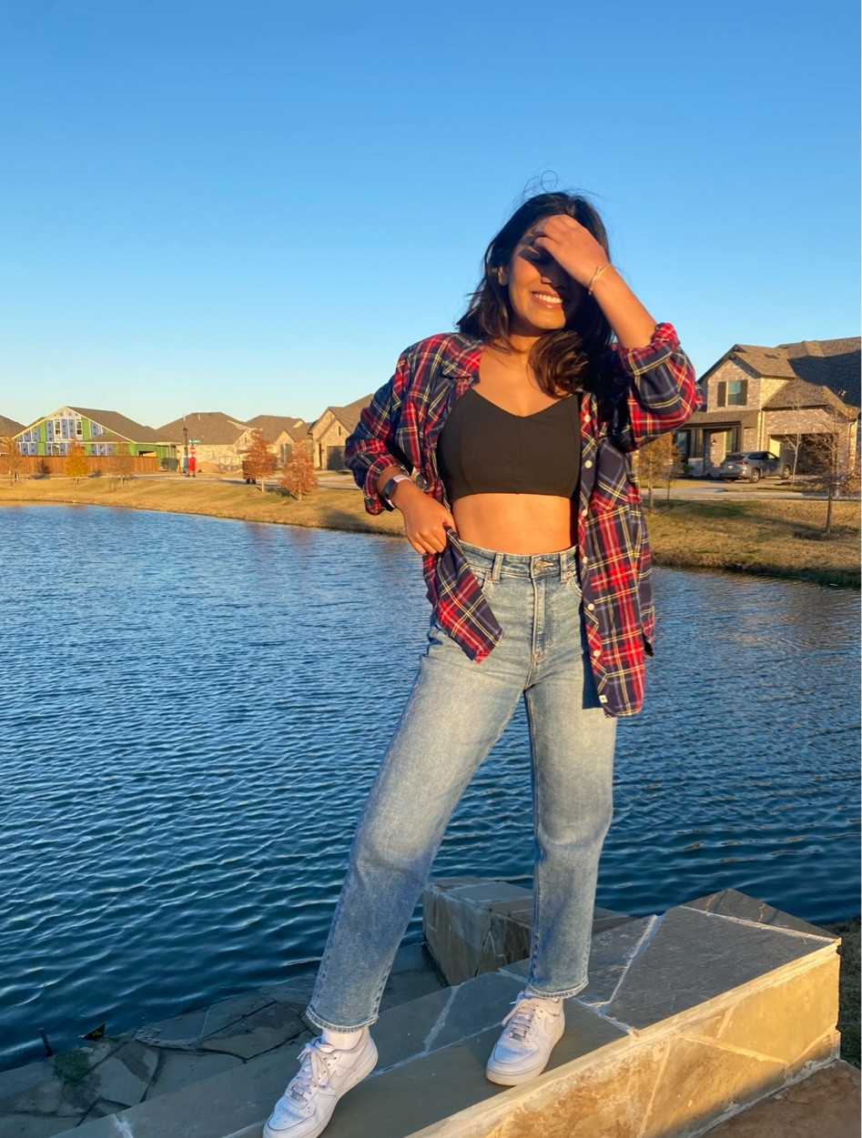 casual spring outfit, casual outfits, flannel, abercrombie jeans, black bra outfit, spring fashion, aerie bra

#LTKstyletip #LTKFind #LTKunder50