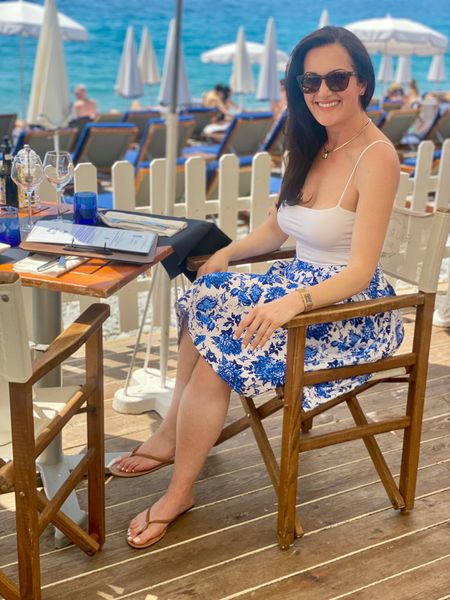 Wore this adorable blue & white floral skirt in the South of France recently! Great for traveling in Summer and easy to pack. #skirts #travelstyle #vacationstyle #traveloutfits #summerstyle #amazon 

#LTKtravel #LTKSeasonal #LTKstyletip