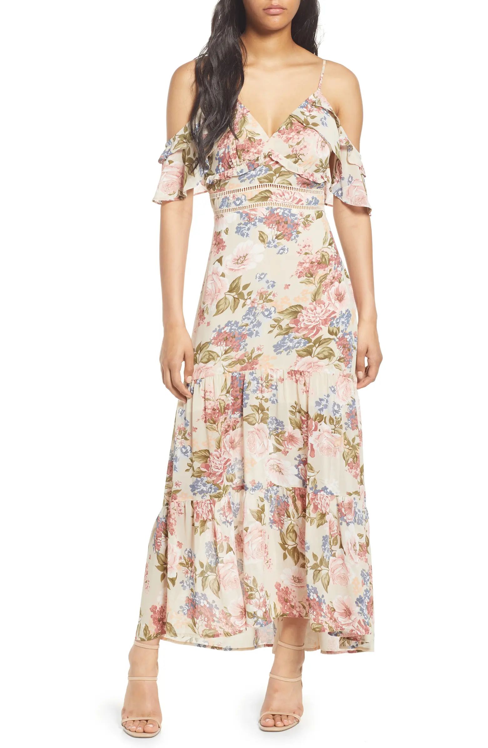 Floral Cold Shoulder Ruffle Maxi Dress | Nordstrom