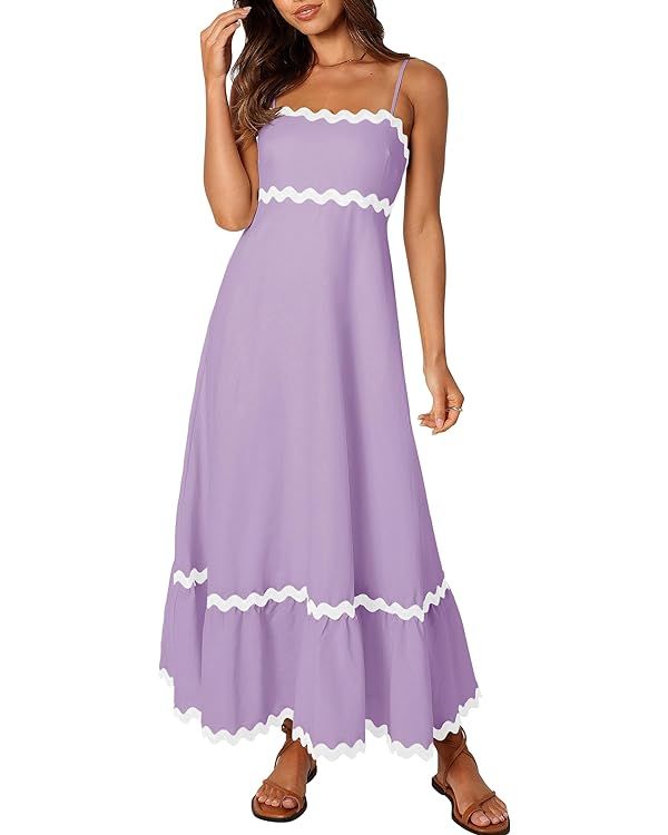 ZESICA Women's 2024 Summer Spaghetti Straps Sleeveless Backless Sundress Flowy Smocked Lace Swing... | Amazon (US)