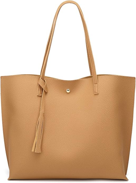 Dreubea Women's Soft Faux Leather Tote Shoulder Bag from, Big Capacity Tassel Handbag | Amazon (US)
