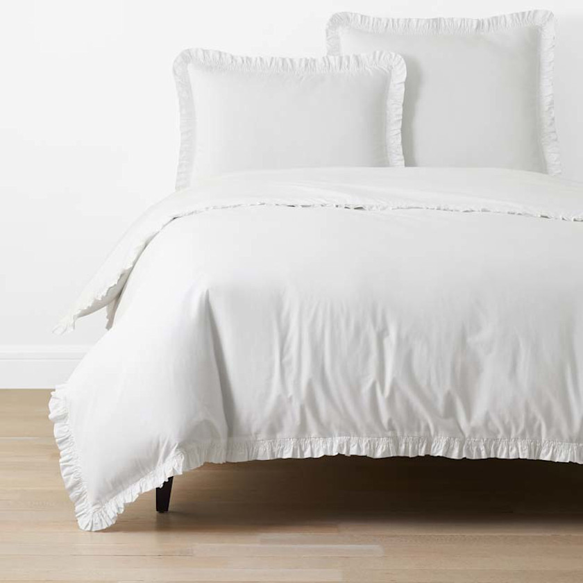 Solid Ruffle Garment Washed Cotton Percale Duvet Cover - Beige/Yellow, Size Full/queen | The Company Store | The Company Store
