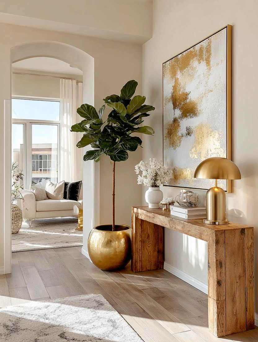 The beauty of this space is in its simplicity.

A console table done right doesn’t need layers and layers of decor.
It just needs the right pieces.

Start with a solid, natural wood console table.
That’s your foundation—the element that grounds everything.

Then build up with intention.

A sculptural gold table lamp to add warmth and quiet luxury.
A statement planter in gold.
And a fig leaf tree to bring life, height, and that organic balance.

This combination—wood, gold, and greenery—never fails.
It’s timeless, grounded, and effortlessly elegant.

Nothing feels forced.
Nothing feels overdone.

And that’s exactly why it works.

The artwork above? Completely optional.
That’s where your personality comes in.

But even without it, this corner stands strong on its own.

You don’t need to overthink it.
Just choose a few beautiful pieces and let them speak.

Explore our edit to shop console tables, gold lamps, planters, and statement trees to recreate this look.

#ConsoleTableDecor #EntrywayStyling #HomeDecorIdeas #LuxuryInteriors #InteriorStyle 

 #LTKHome