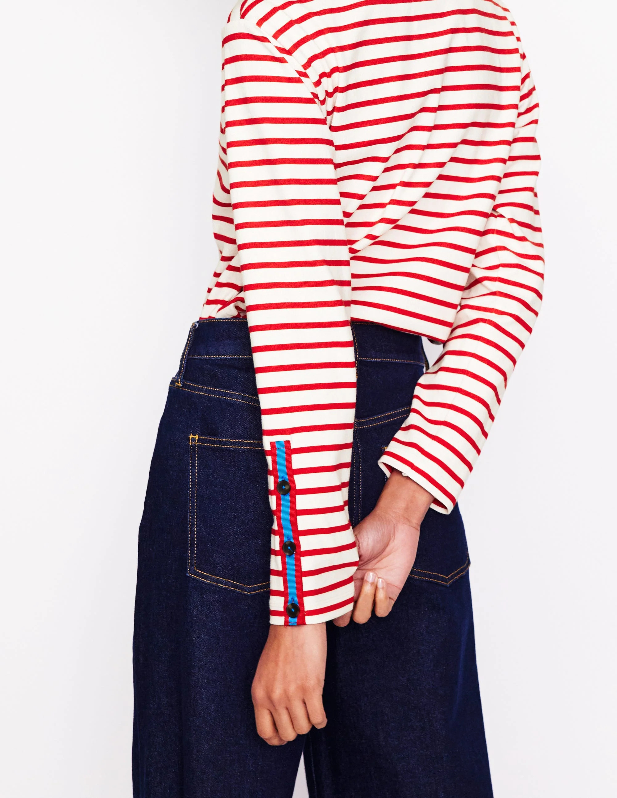Button Cuff Marina Breton-Red, Ivory Stripe | Boden (US)