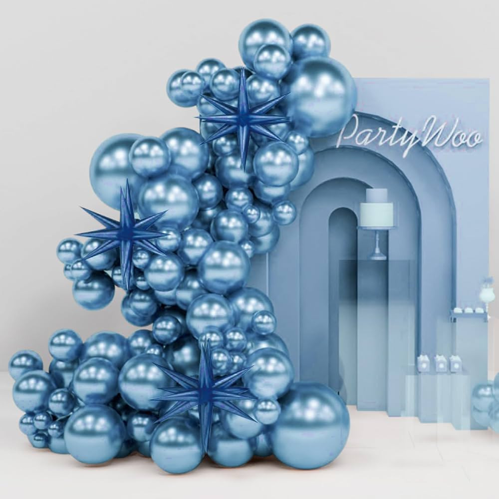 PartyWoo Metallic Light Blue Balloons, 130 pcs 22 Inch Star Balloons and Blue Balloons Different ... | Amazon (US)