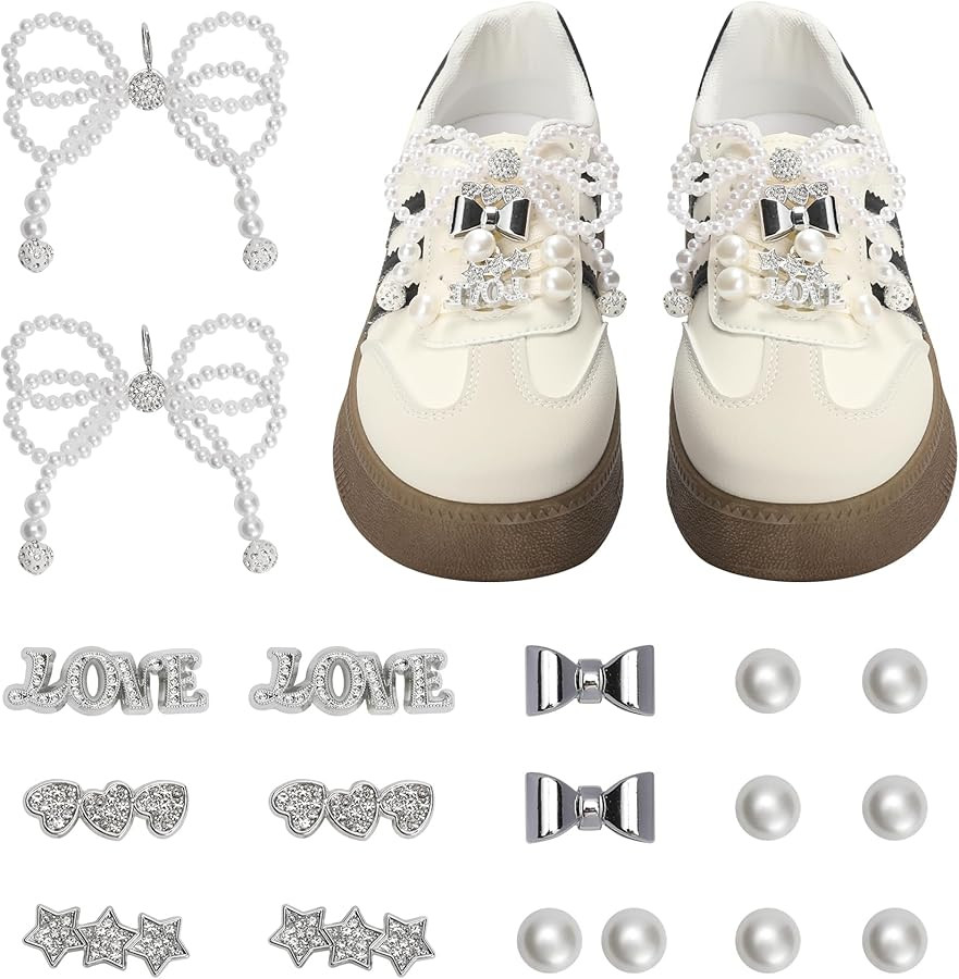 Bellaqueo 34Pcs Flower Shoe Charms for Sneakers Girls, Shoe Lace Charms Clips, Pearl Bows DIY Sho... | Amazon (US)