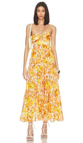 Raie Midi Dress in Yellow & Orange Floral | Revolve Clothing (Global)