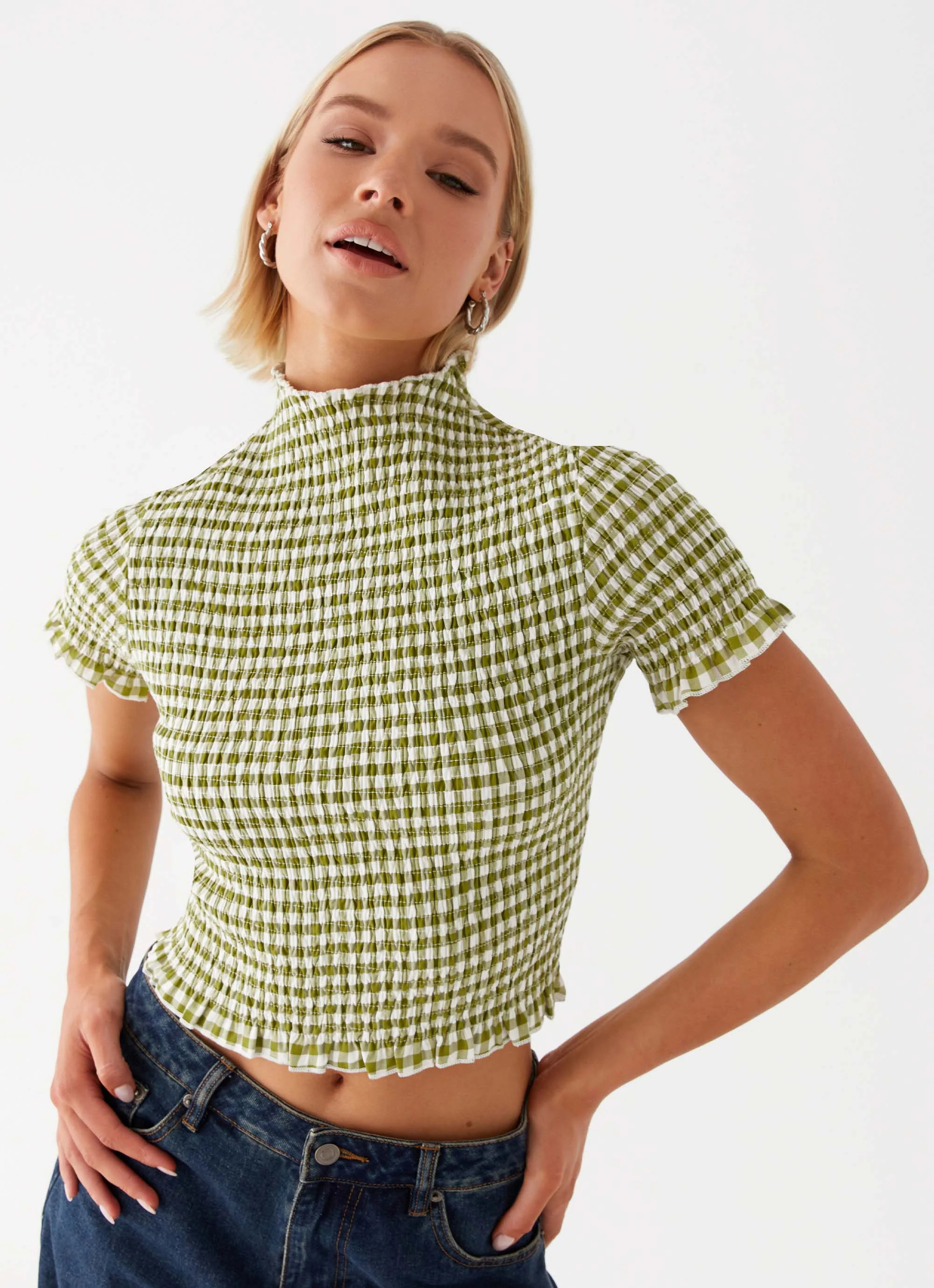 Cleo Tee - Khaki Gingham | Peppermayo (Global)
