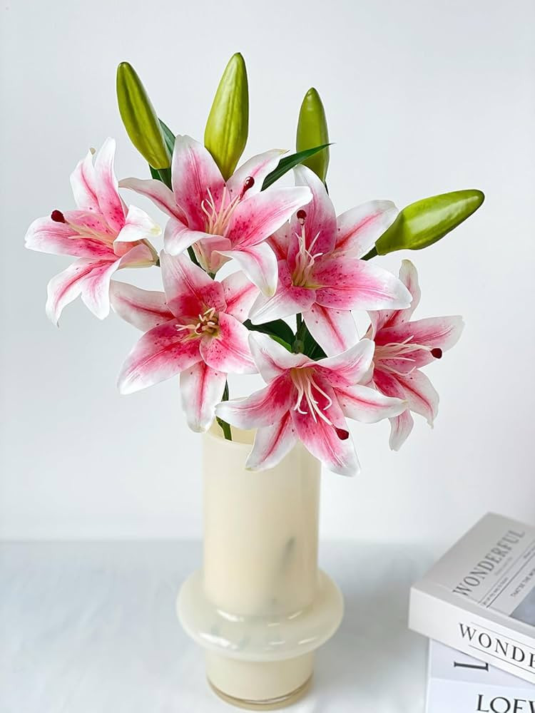 YalzoneMet 2 Pcs Pink Stargazer Lily Artificial Flowers for Decoration, 28 inch Long Stems Real T... | Amazon (US)