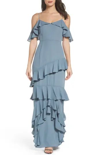 Women's Wayf Danielle Off The Shoulder Tiered Crepe Dress, Size XX-Small - Grey | Nordstrom